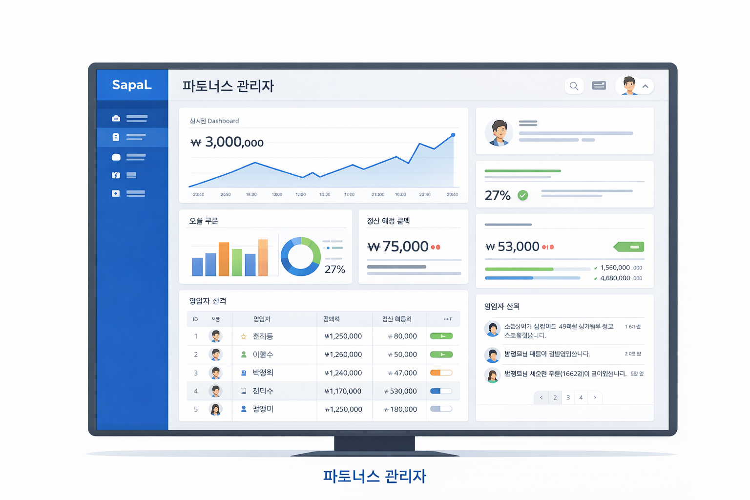 SapaL 파트너스 관리자 화면 예시